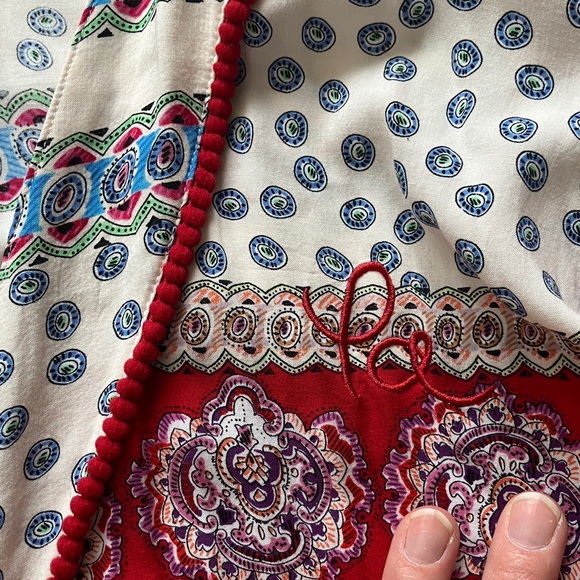 Peter Alexander Cream, Red & Blue Patterned Satin Robe - Picture 5 of 10